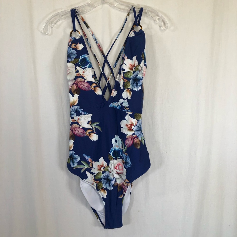 CLEARANCE 4/$15 Strappy Plunge V Floral Swimsuit Sz M
